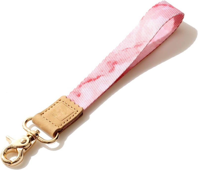 DQL Pink wrist key lanyard women keychain pink Marble, key fob wristlet for women short key chain lanyard loop keychain (Pink marble) - Image 1